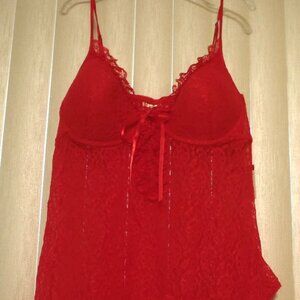Apostrophe Plus Lace Ruffle Babydoll With Thong NWT 1X Red Sleepwear